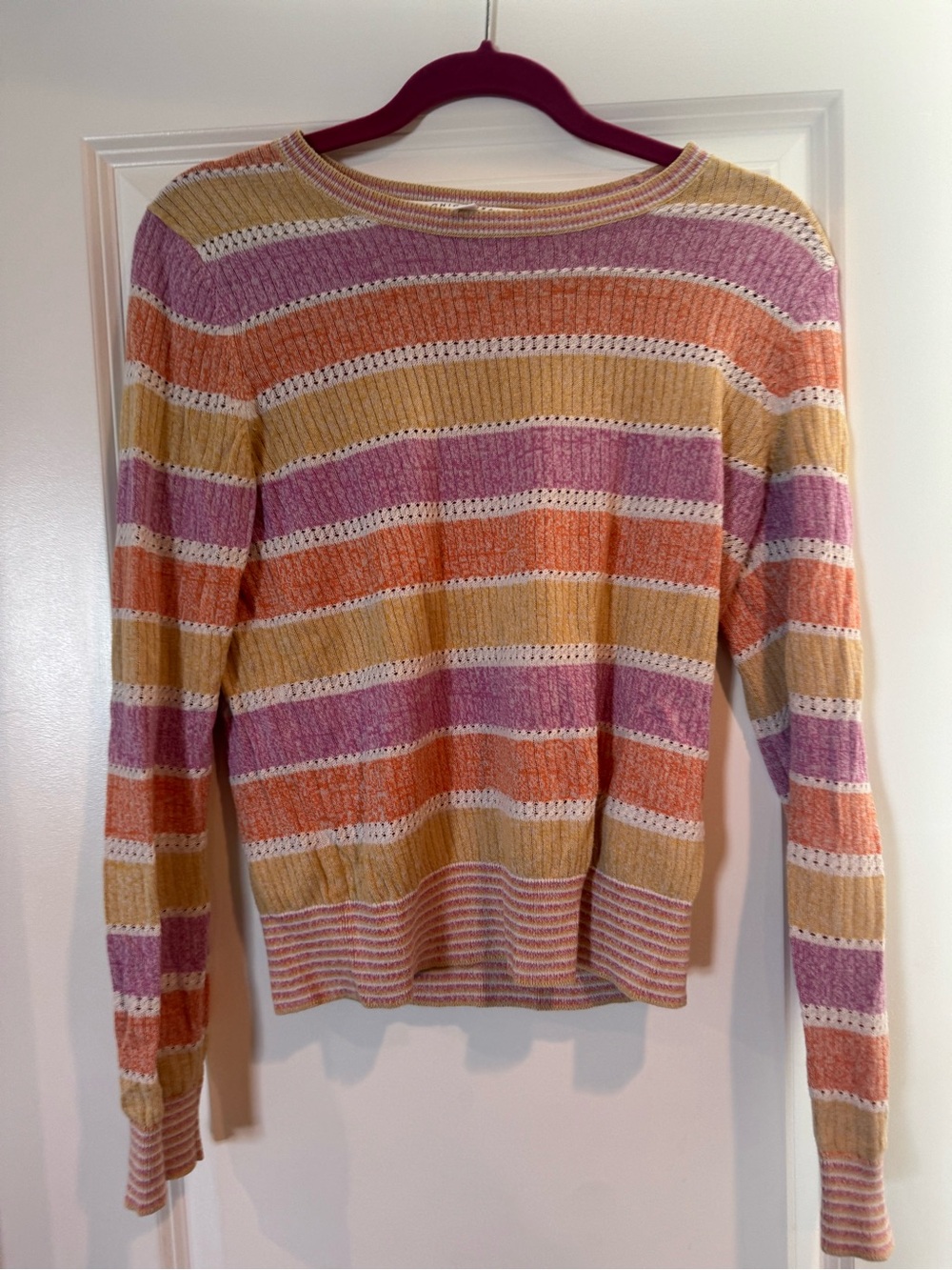 Veronica Beard Striped Scoop-Neck Sweater in Pink, Orange & Yellow